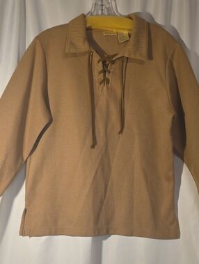 Bobbie Brooks Tan Knit Lace-Up Collar Pullover Top Size M